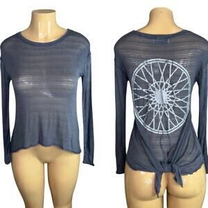 SoulCycle Gray Long Sleeve Semi Sheer Top Split Tie Back Size Small